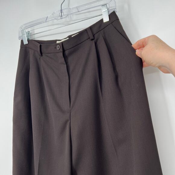 Vtg Ann Taylor Wool Trousers Pants Womens 10 Dark Chocolate Brown Pleated Cuffed - Picture 3 of 12